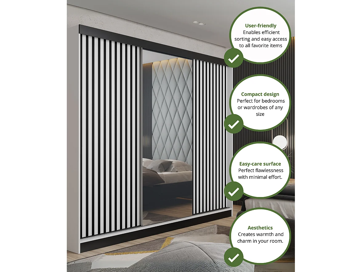 Armoire coulissante avec miroir et lames MALANI 200 - Chêne Craft Doré + Blanche