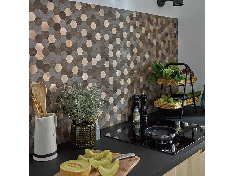 Protocole Home Crédence adhésive premium brun multi-tons, lessivable et imperméable.