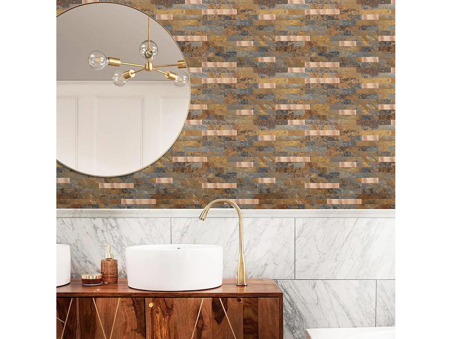 Protocole Home Crédence adhésive premium brun multi-tons, lessivable et imperméable.