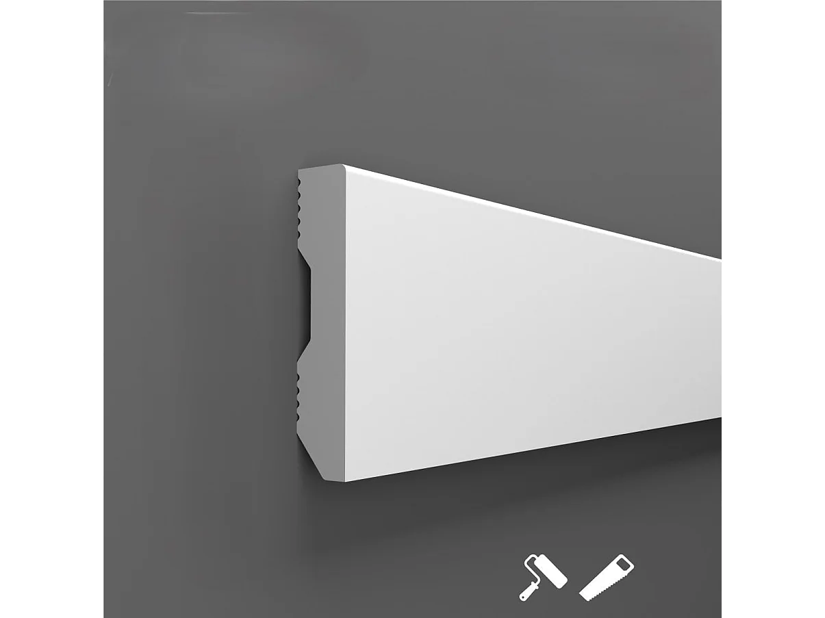 Protocole Home Plinthe polymère peignable 70 mm x 2400 mm, blanc mat, ép. 14 mm, finition décorative, adaptée aux pièces d'eau.