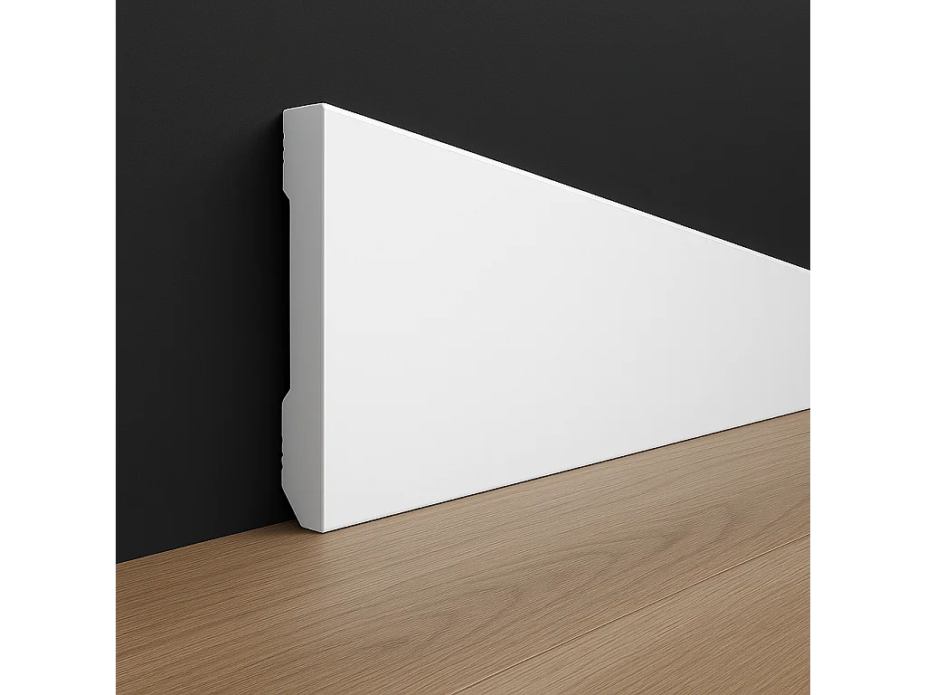 Protocole Home Plinthe polymère peignable 70 mm x 2400 mm, blanc mat, ép. 14 mm, finition décorative, adaptée aux pièces d'eau.