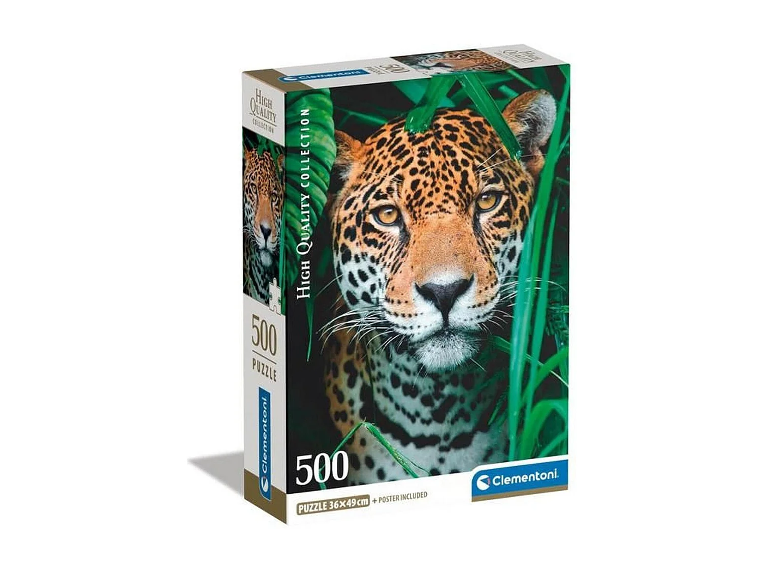 Quebra-cabeça Clementoni 500 peças Jaguar na selva - Multicolorido, formato horizontal 49x36 cm, a partir de 10 anos