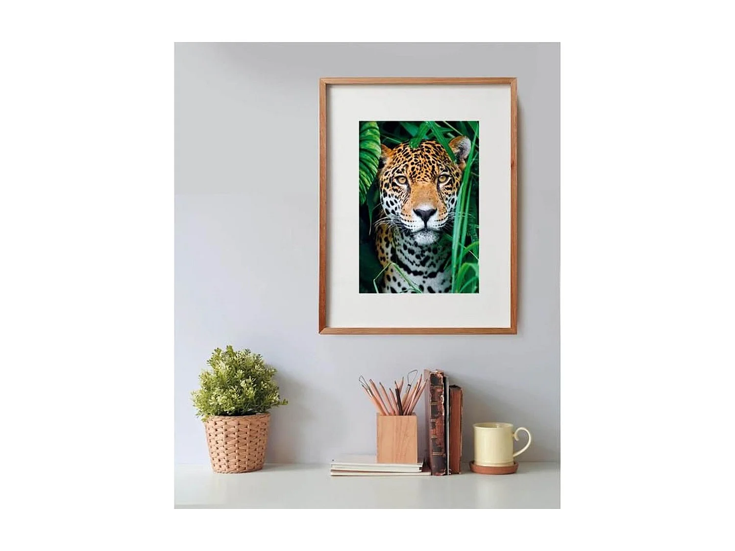 Quebra-cabeça Clementoni 500 peças Jaguar na selva - Multicolorido, formato horizontal 49x36 cm, a partir de 10 anos