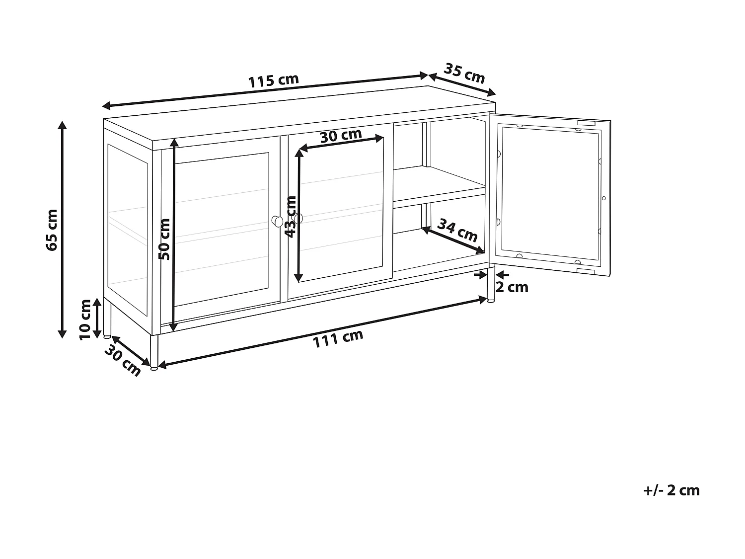 Vitrine en verre NEWPORT Métal 115 cm Noir