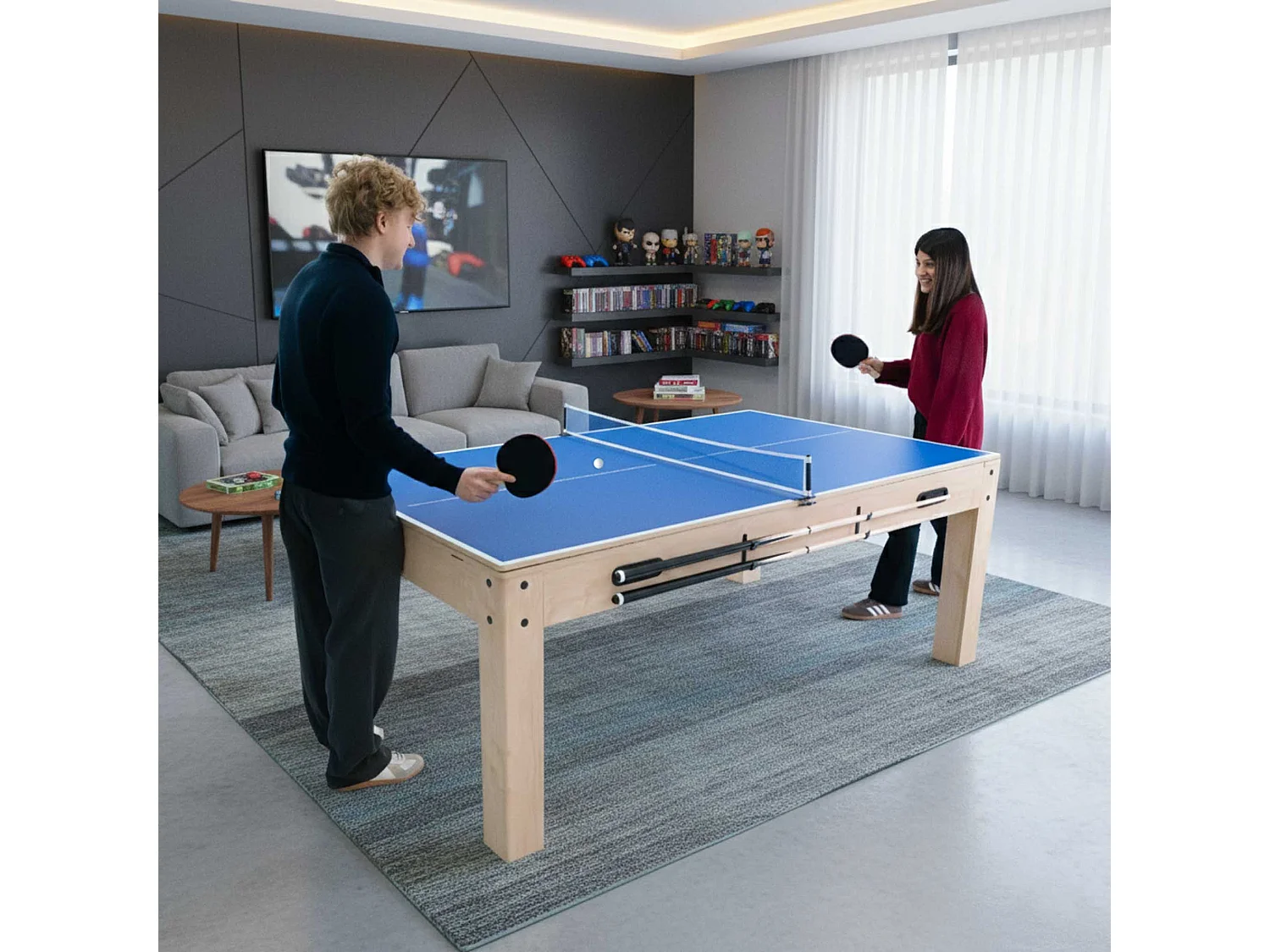 Mesa Multijuego 7 en 1 Billar Ping Pong Air Hockey Ajedrez con Accesorios