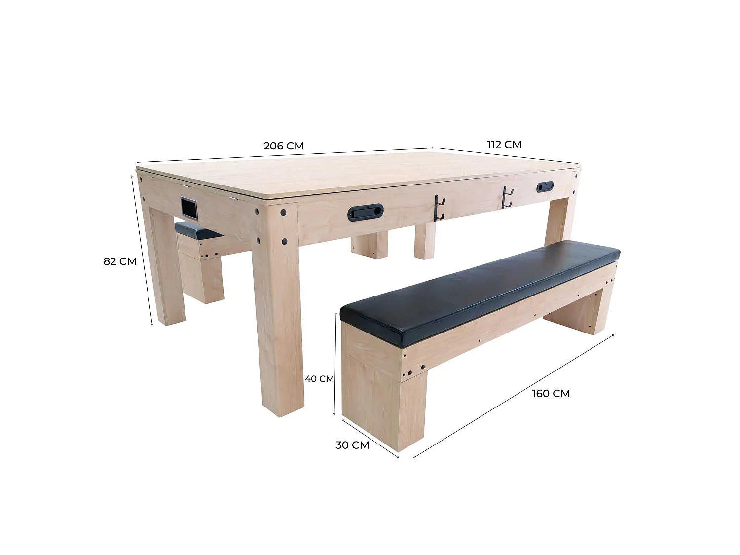 7-In-1 Games Table & Storage Benches x 2 - Oak