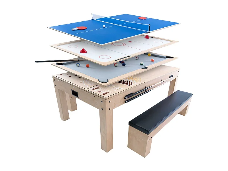 Mesa Multijuego 7 en 1 Billar Ping Pong Air Hockey Ajedrez con Accesorios