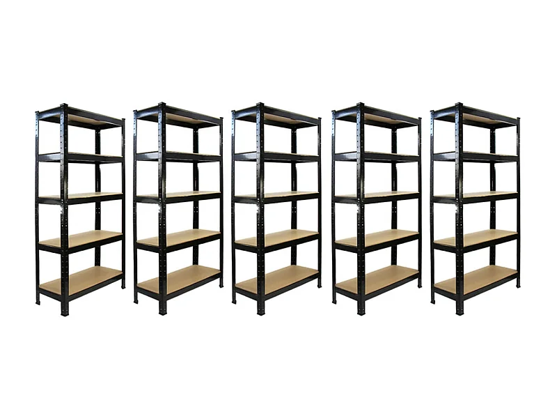 Scaffale da Garage ad Incastro T-Rax - Nero - 75cm x 30cm - 5 Pezzi