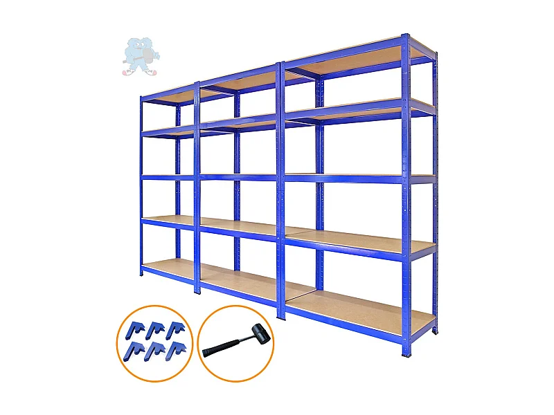 Scaffale da Garage ad Incastro T-Rax - Blu - 90cm x 45cm - 3 Pezzi con Martello e Connettori
