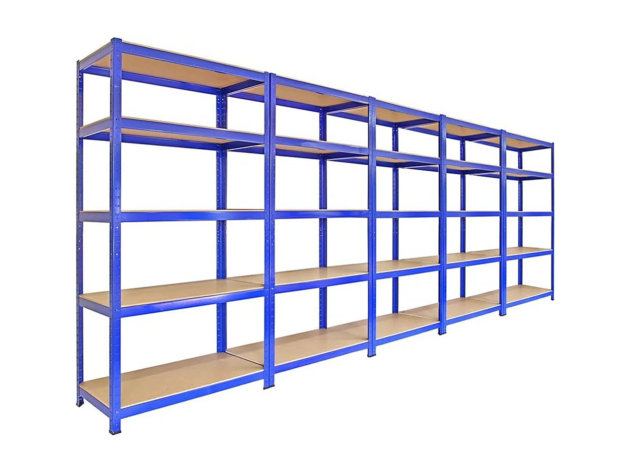 Scaffale da Garage ad Incastro T-Rax - Blu - 90cm x 45cm - 5 Pezzi con Martello e Connettori