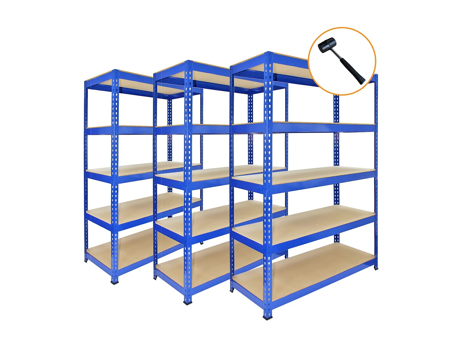 Scaffale da Garage ad Incastro Q-Rax - Blu - 90cm x 50cm - 3 Pezzi con Martello