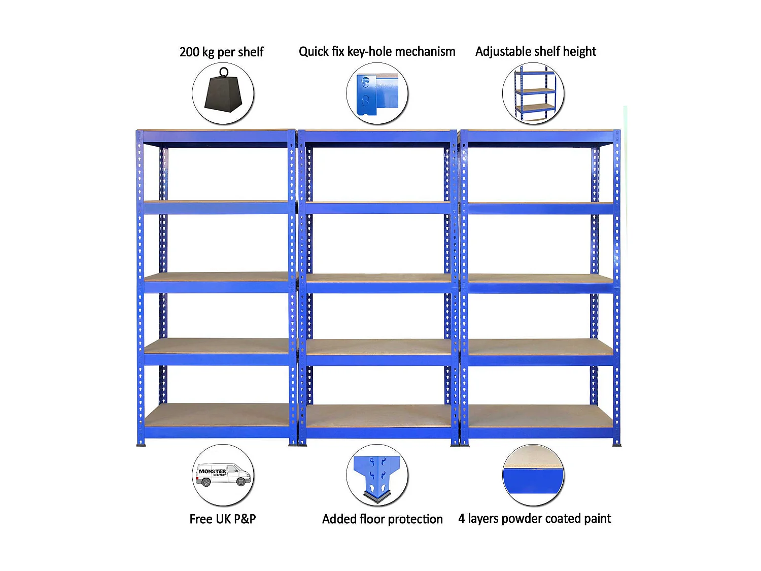 Scaffale da Garage ad Incastro Q-Rax - Blu - 3 Scaffali da 90cm e 2 Scaffali da 120cm