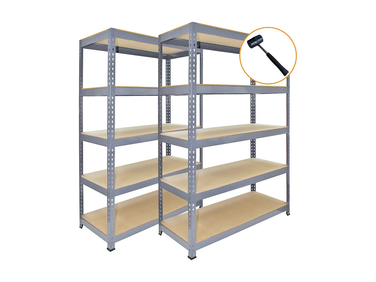 Scaffale da Garage ad Incastro Q-Rax - Grigio - 120cm x 50cm - 3 Pezzi con Martello