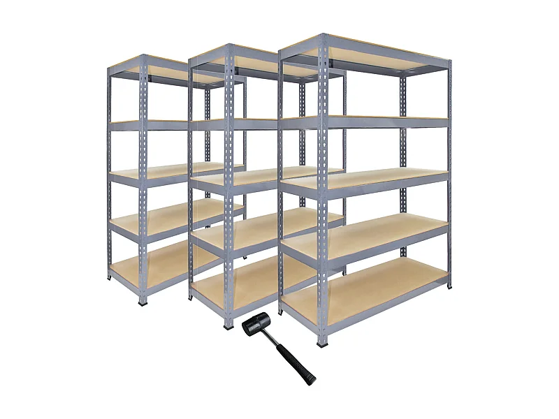 Scaffale da Garage ad Incastro Q-Rax - Grigio - 120cm x 50cm - 3 Pezzi con Martello