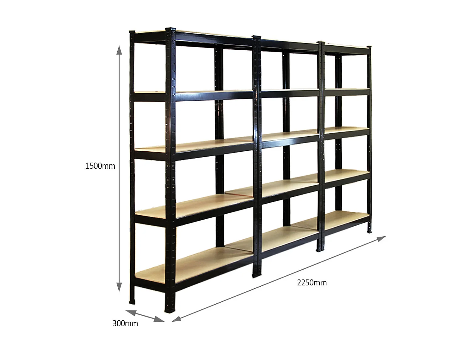 3 Scaffali T-Rax in Acciaio Senza Bulloni Neri 75cm