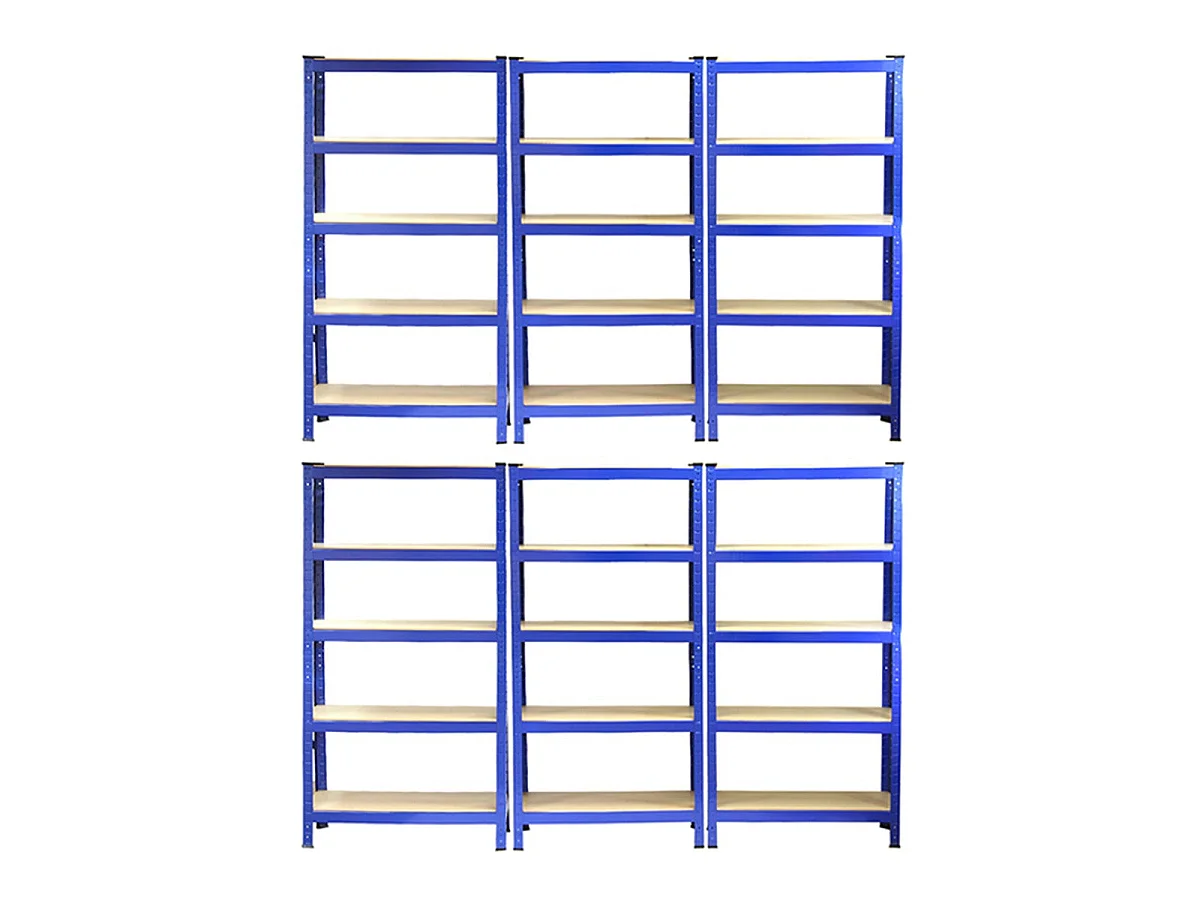 6 x Monster Racking T-Rax 75cm Lagerregal Blau mit Gratis Gummihammer