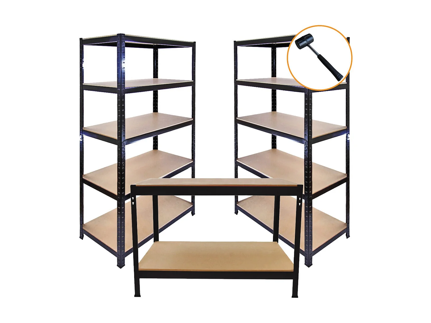 Monster Racking - Lot de 3 Rayonnages T-Rax en Acier Noir & 1 Établi en Acier Noir