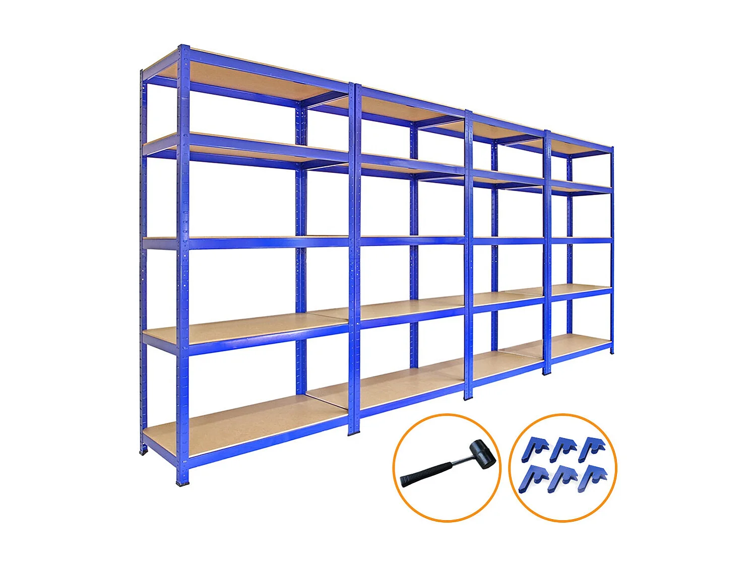 Scaffale da Garage ad Incastro T-Rax - Blu - 90cm x 45cm - 4 Pezzi con Martello e Connettori