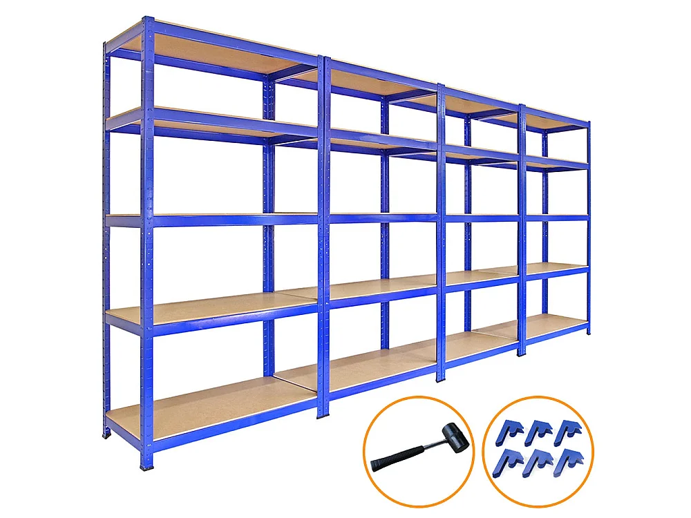 4 Rayonnages T-Rax Acier Sans Boulons Bleus 90cm x 45cm x 180cm Capacité 4200KG