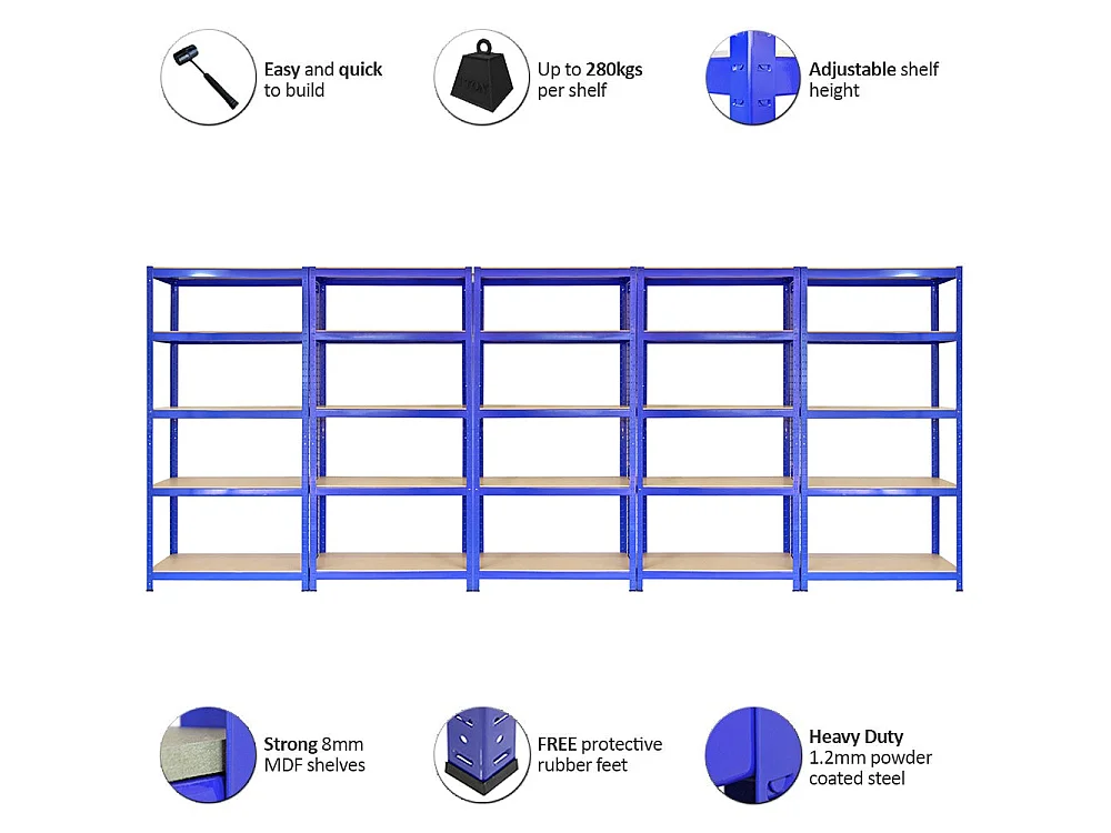 5 x T-Rax 90cm modré regálové a boxové konektory