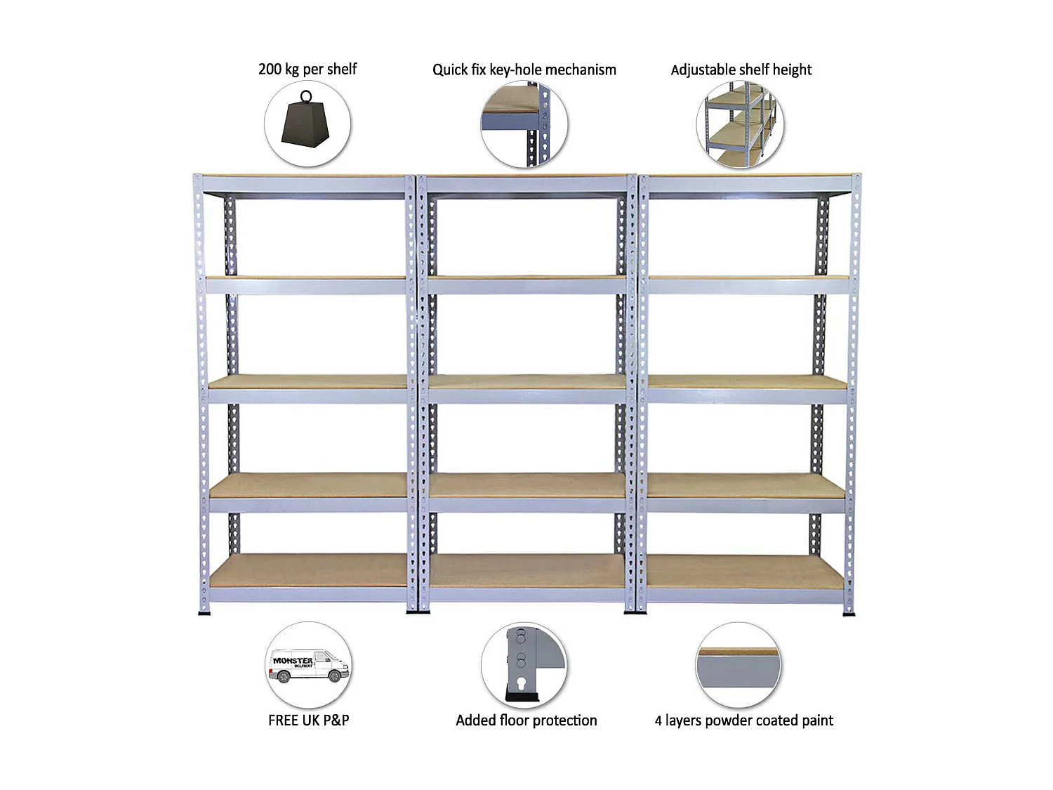 Scaffale da Garage ad Incastro Q-Rax - Grigio - 90cm x 50cm - 3 Pezzi