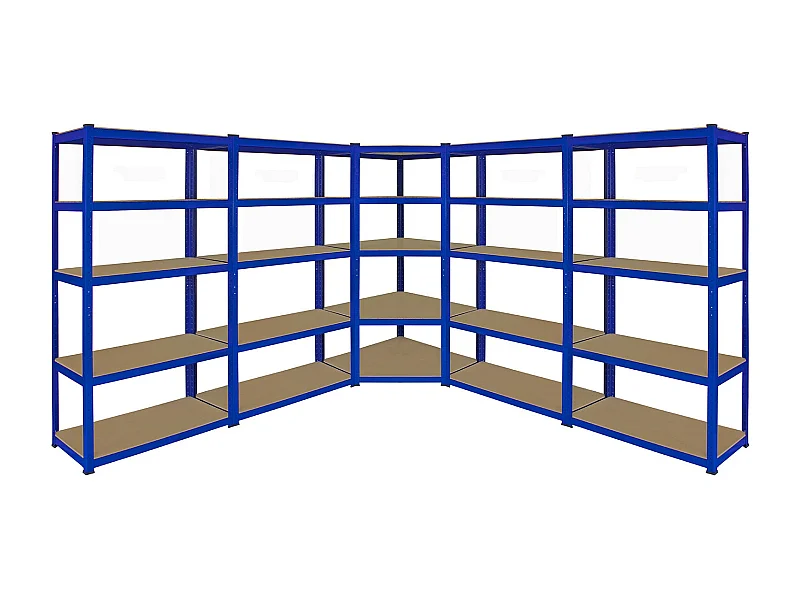 1 Scaffale Ad Angolo & 4 Scaffali T-Rax In Acciaio Senza Bulloni Blu 90cm