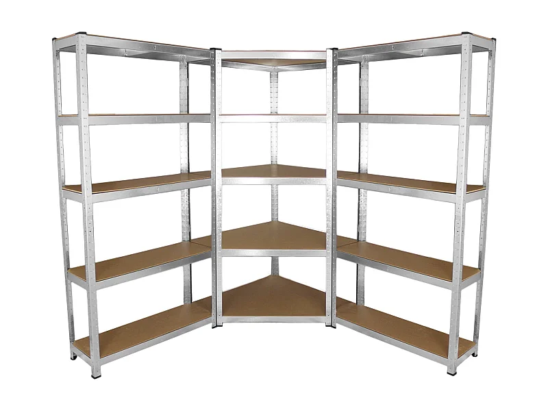 2 Scaffali Galwix 90cm in Acciaio Senza Bulloni & 1 Scaffale ad Angolo Galwix 90cm