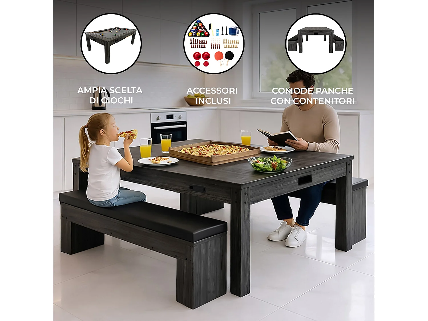 Mesa Multijuego 7 en 1 Billar Ping Pong Air Hockey Ajedrez con Accesorios