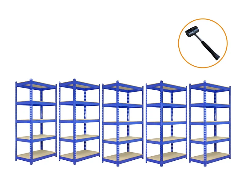 Scaffale da Garage ad Incastro Q-Rax - Blu - 3 Scaffali da 90cm e 2 Scaffali da 120cm - Martello Incluso