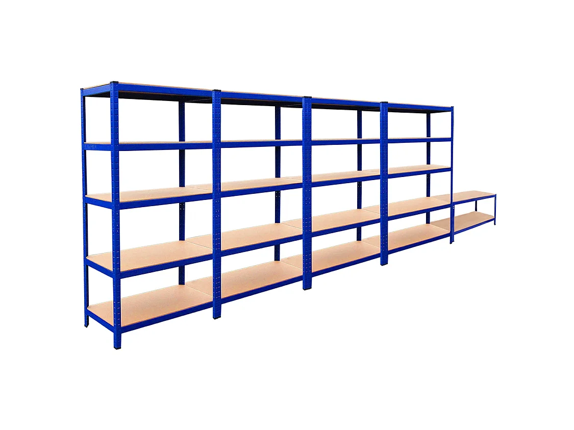 4x T-Rax Lagerregal 90cm Blau & Q-Rax Werkbank 120cm Blau im Set