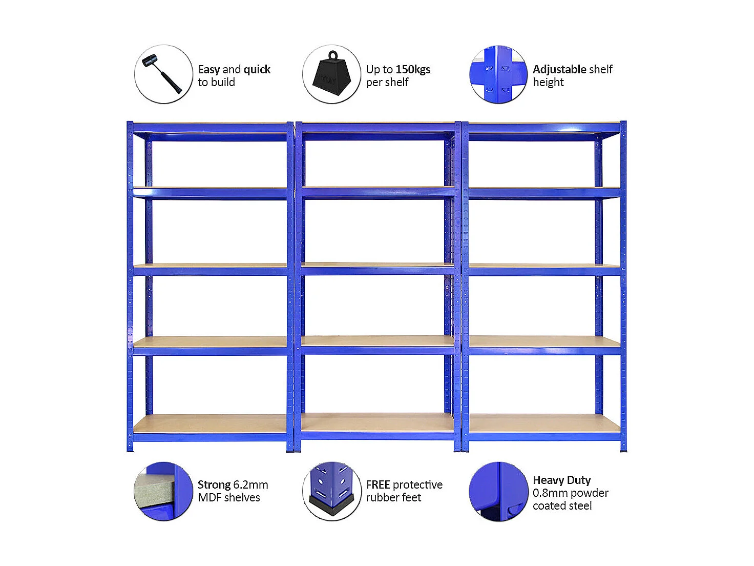 Monster Racking - 1 Rayonnage T-Rax en Acier Bleu 75cm x 30cm x 150cm