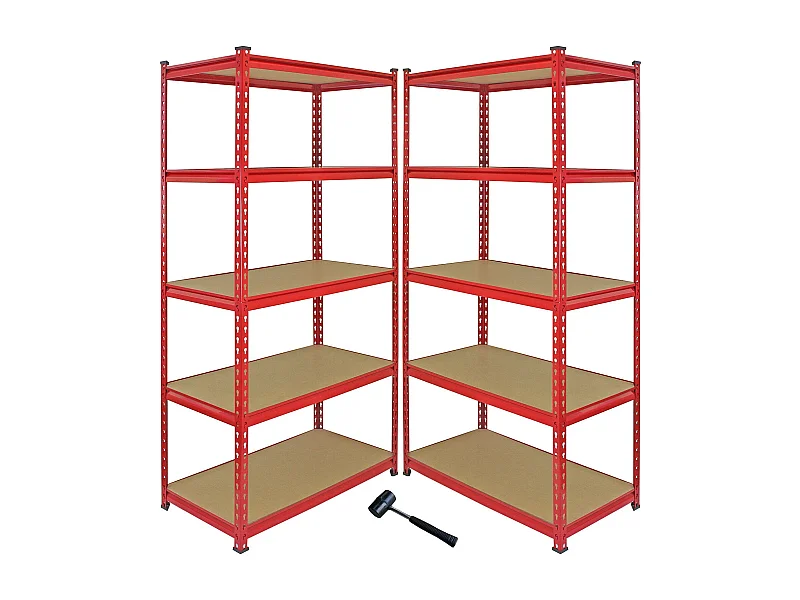 1 Scaffale Ad Angolo e 2 Scaffali Z-Rax In Acciaio Senza Bulloni Rossi 90cm