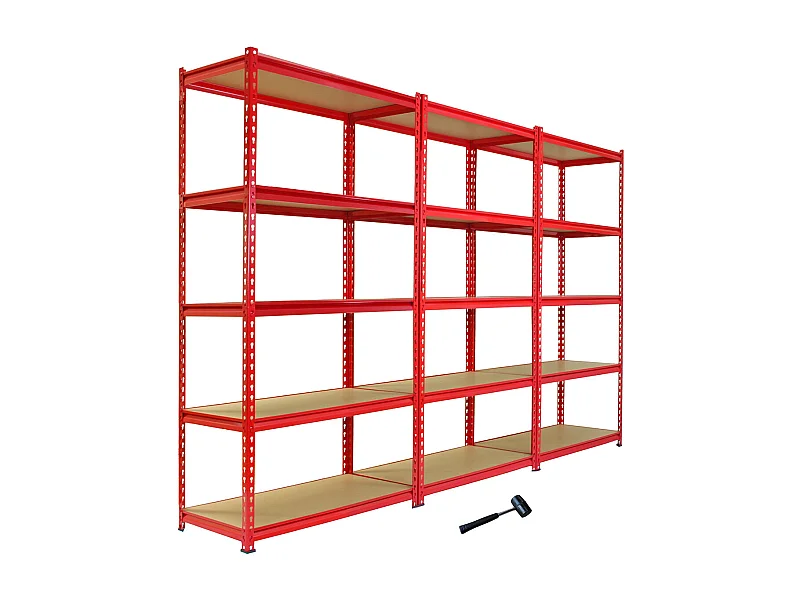 3 Scaffali Z-Rax In Acciaio Senza Bulloni Rossi 90cm