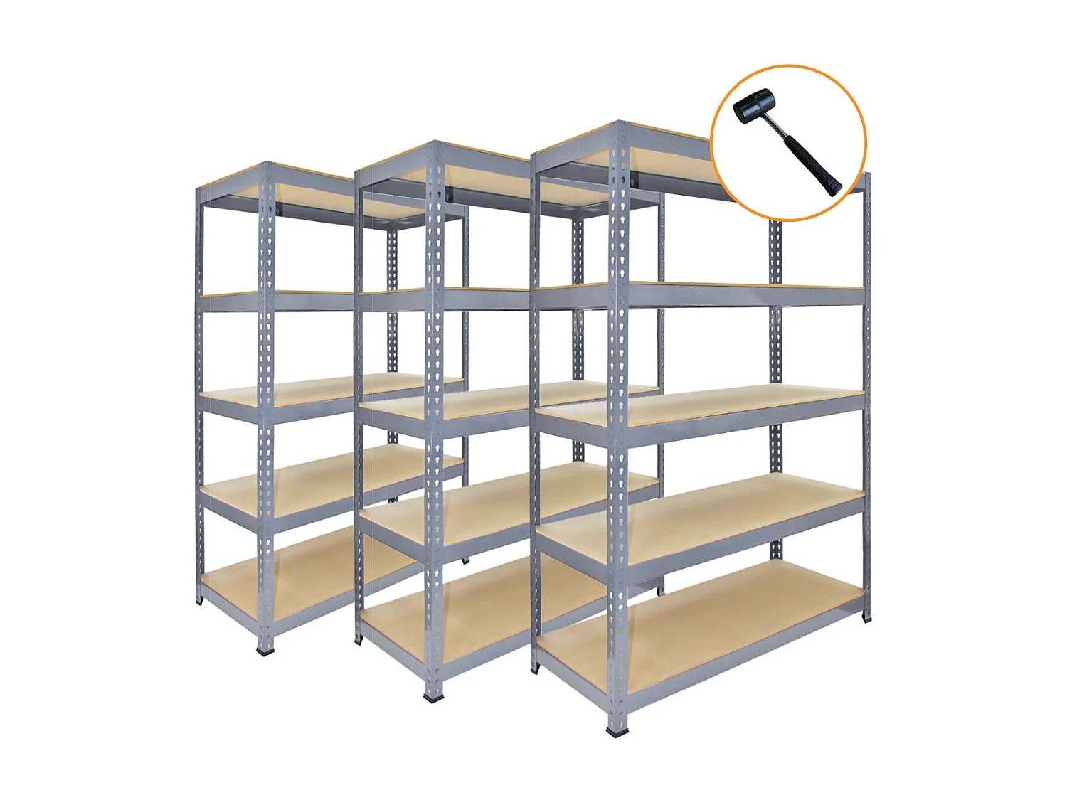 Scaffale da Garage ad Incastro Q-Rax - Grigio - 90cm x 50cm - 3 Pezzi con Martello