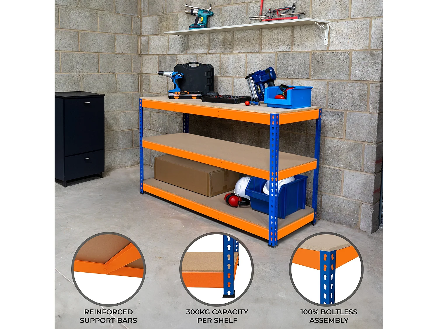 Banco da Lavoro a 3 Ripiani S-Rax - 180 cm x 60 cm x 90 cm