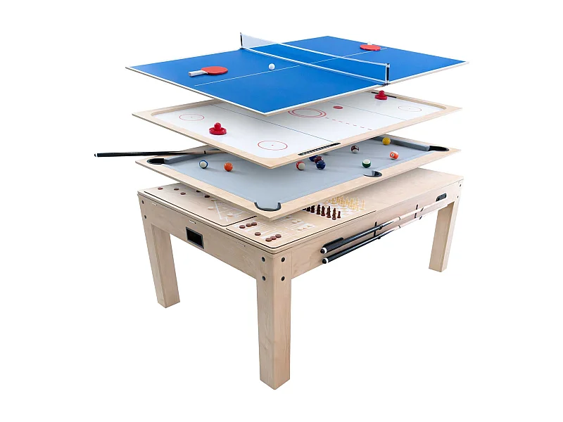 Mesa Multijuego 7 en 1 Billar Ping Pong Air Hockey Ajedrez con Accesorios