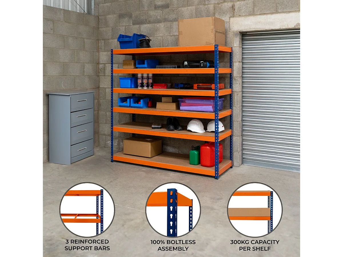 Monster Racking - 1 Rayonnage S-Rax à 6 Étagères en Acier Orange et Bleu 60cm x 180 cm x 180 cm