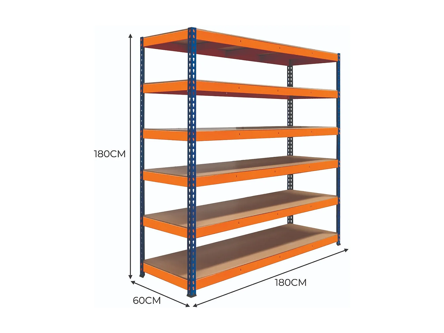 Monster Racking - 1 Rayonnage S-Rax à 6 Étagères en Acier Orange et Bleu 60cm x 180 cm x 180 cm