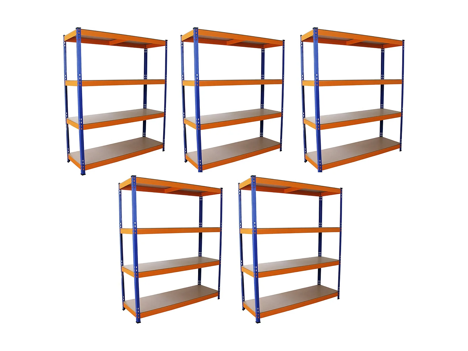 5 Scaffali S-Rax in Acciaio Senza Bulloni Blu e Arancione 150cm