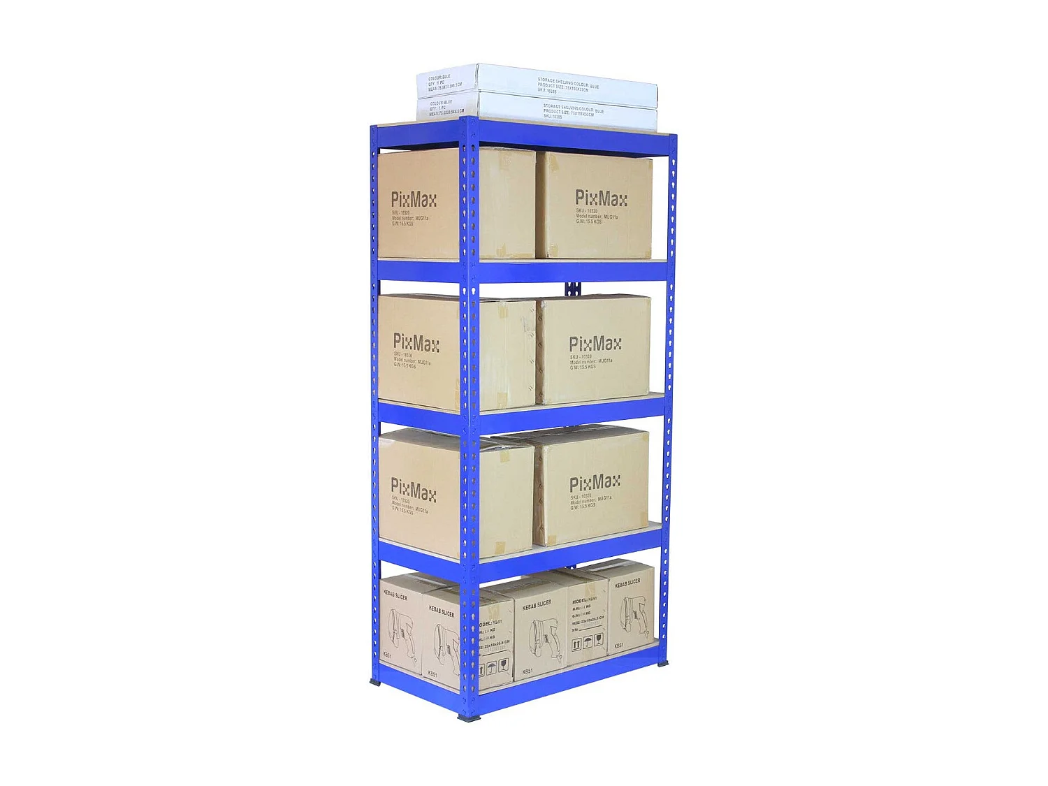 Scaffale da Garage ad Incastro Q-Rax - Blu - 90cm x 50cm - 3 Pezzi con Banco da lavoro da 120 cm