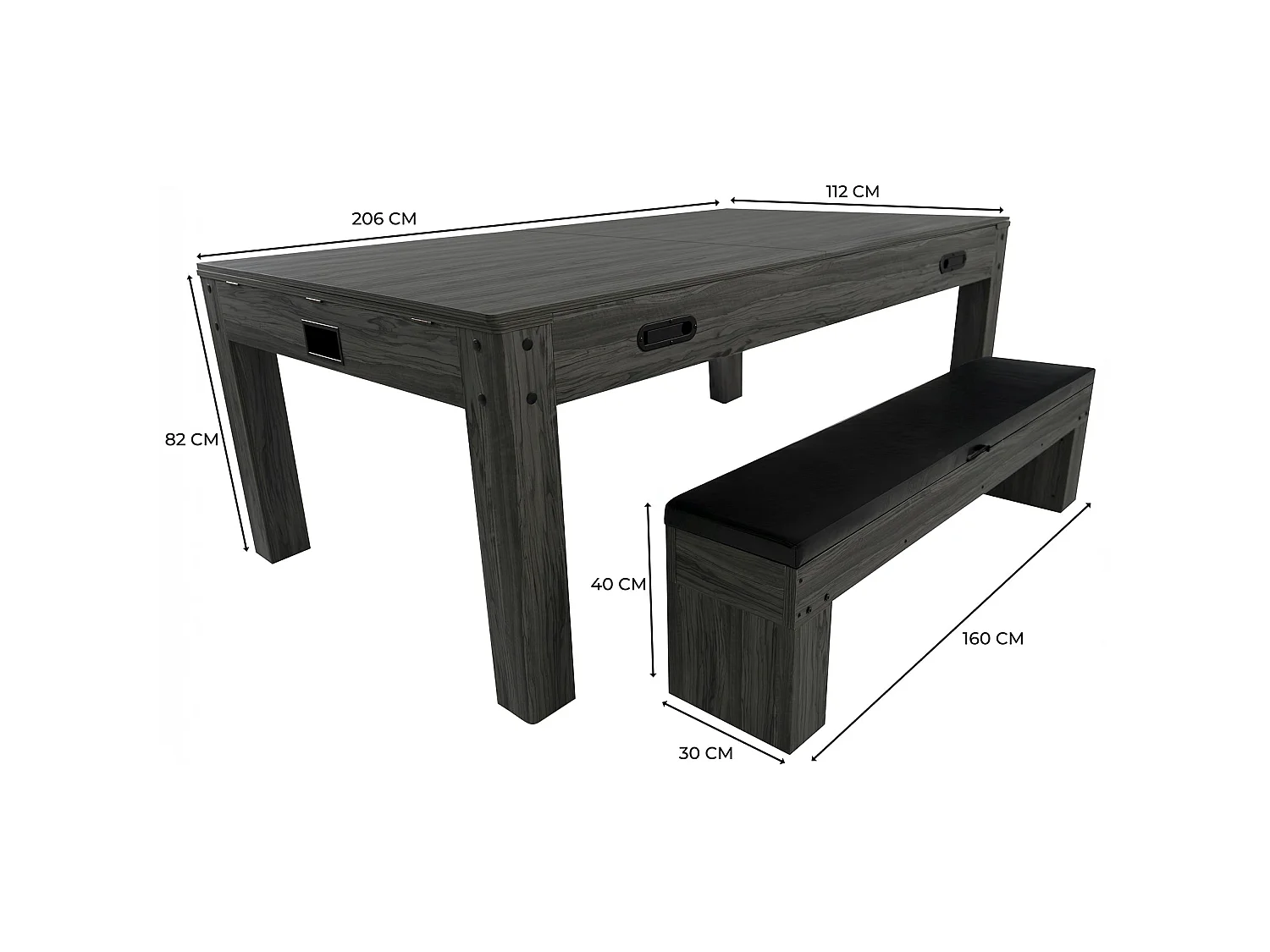 Tavolo Multigioco 7-in-1 213 cm (7ft) Grigio con Panca Contenitore
