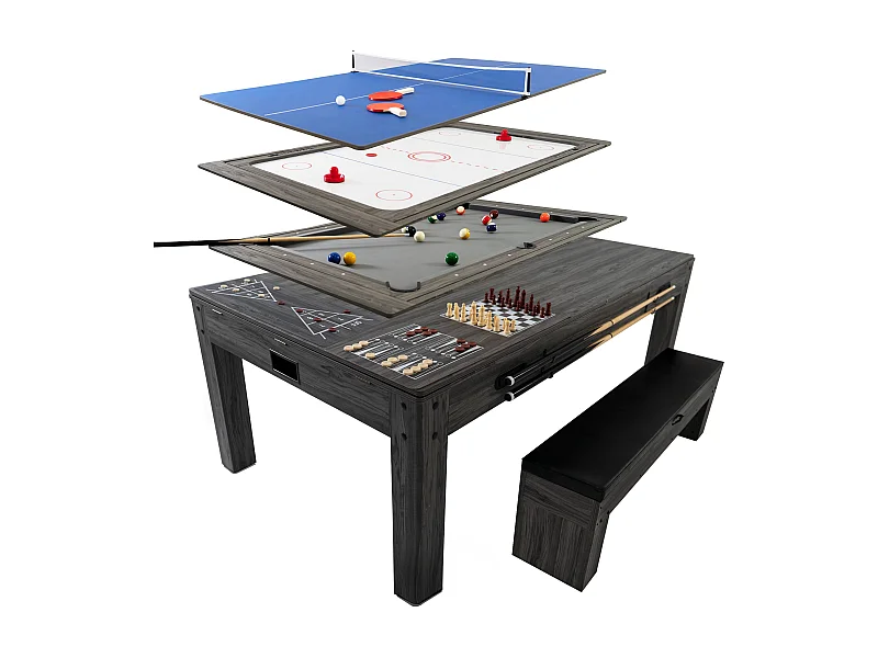 Mesa Multijuego 7 en 1 Billar Ping Pong Air Hockey Ajedrez con Accesorios
