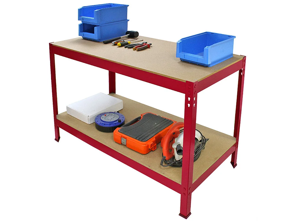 Établi de Travail Q-RAX Rouge 100cm Capacité 400KG Rangement Garage Atelier