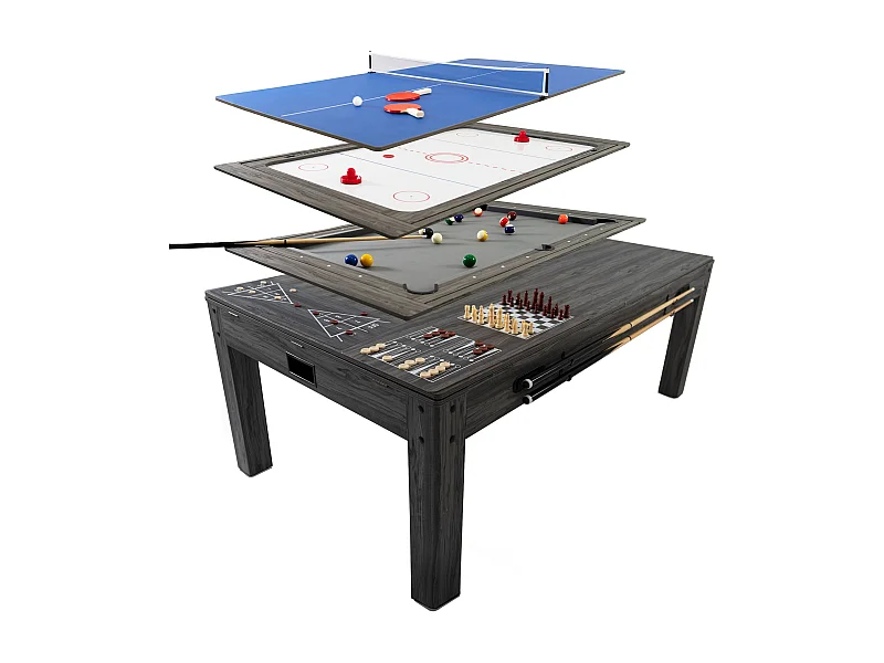 Mesa Multijuego 7 en 1 Billar Ping Pong Air Hockey Ajedrez con Accesorios