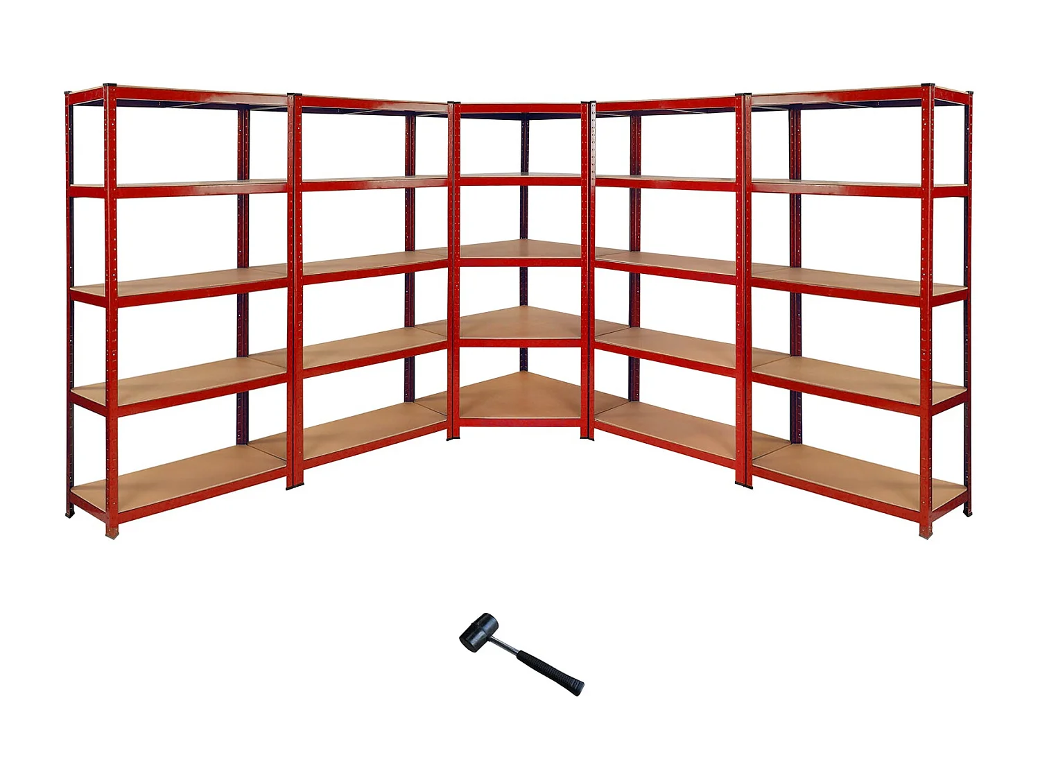 1 Scaffale Ad Angolo & 4 Scaffali Z-Rax In Acciaio Senza Bulloni Rossi 90cm
