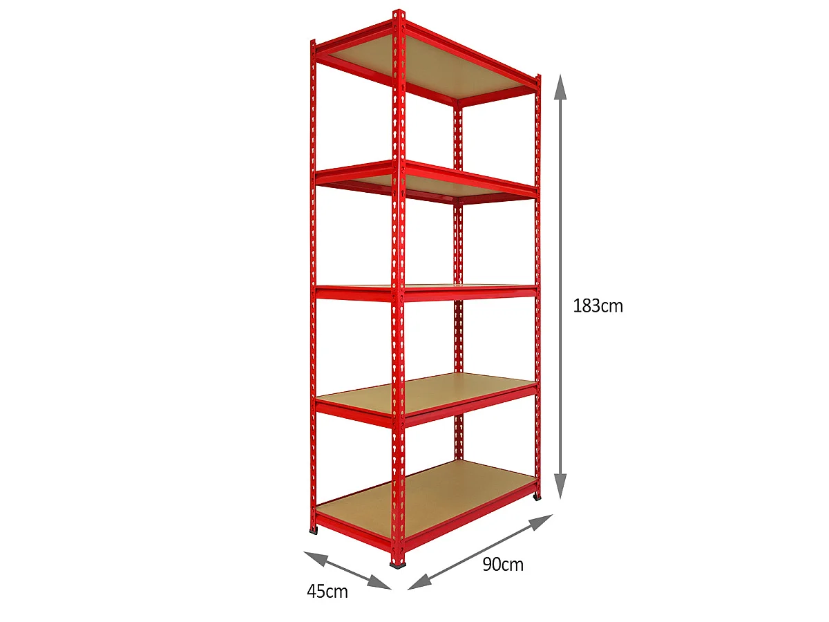 Monster Racking - 1 Rayonnage d'Angle Z-Rax Rouge et 4 Rayonnages Z-Rax Rouges 90cm x 45cm x 183cm