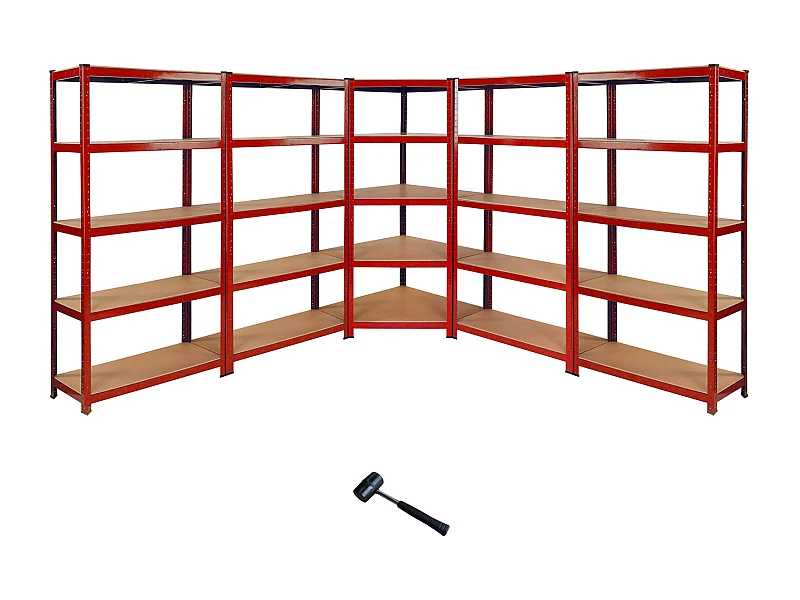 1 Scaffale Ad Angolo & 4 Scaffali Z-Rax In Acciaio Senza Bulloni Rossi 90cm