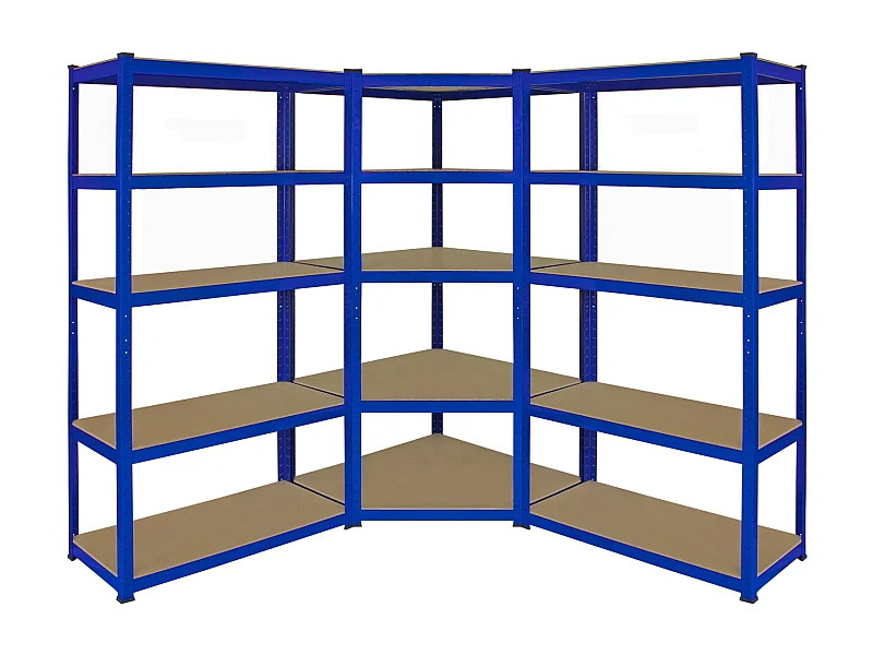 1 Scaffale Ad Angolo & 2 Scaffali T-Rax In Acciaio Senza Bulloni Blu 90cm