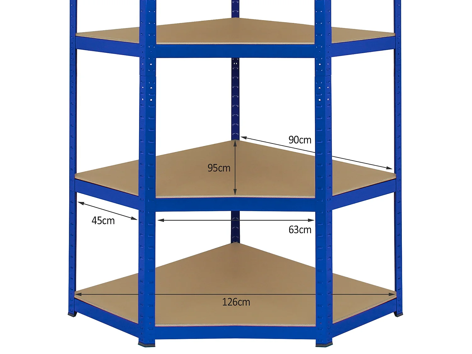 Rohový úložný regál Monster Racking T-Rax, modrý, šírka 90 cm