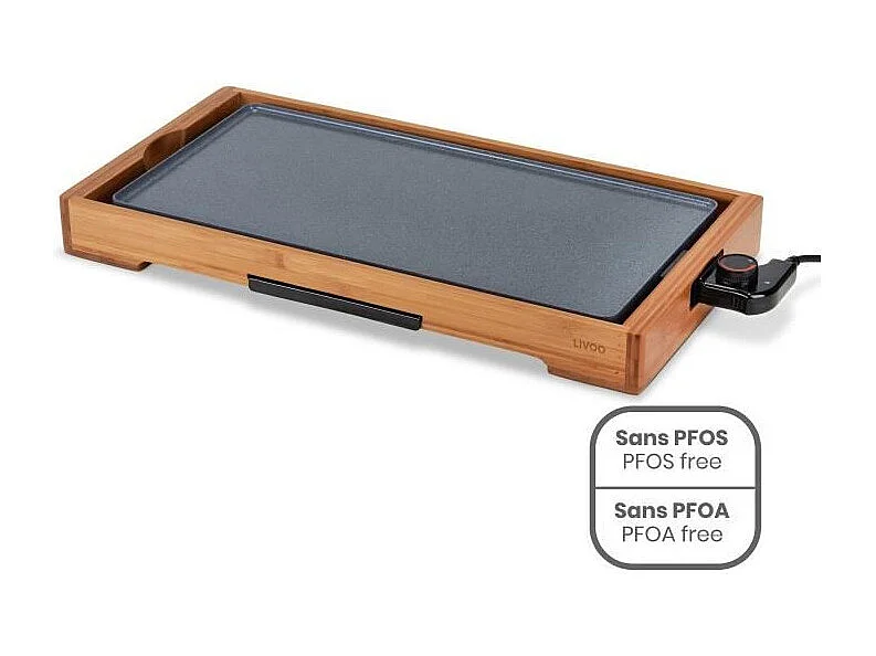 Plancha eléctrica de bambú LIVOO DOC322 2200W, placa desmontable de fundición de aluminio con recubrimiento cerámico, termostato regulable